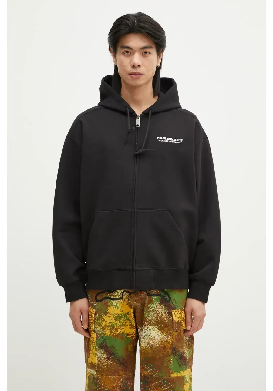obrazek 1 Carhartt WIP bluza Hooded Runaway Sweat Jacket męska kolor czarny z kapturem z nadrukiem I034414.K0206