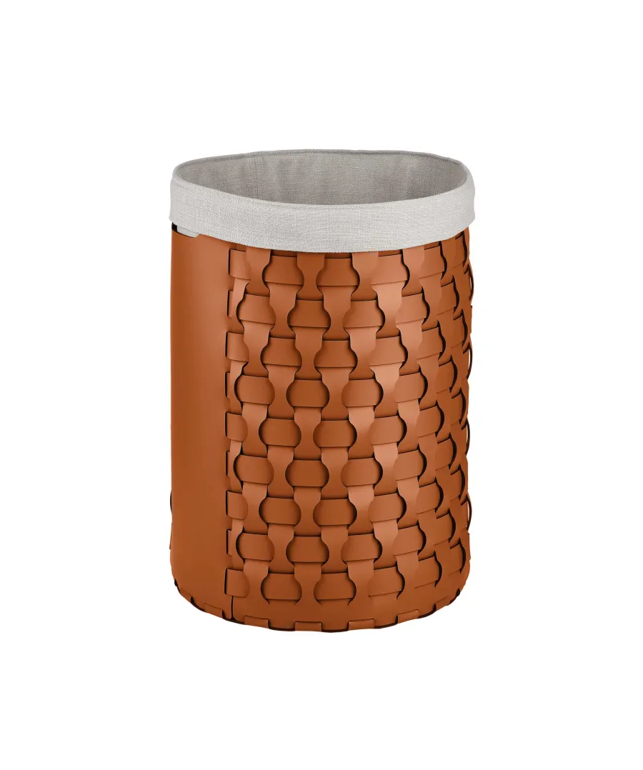 obrazek 2 Pleciony skórzany kosz Dubai w kolorze koniakowym