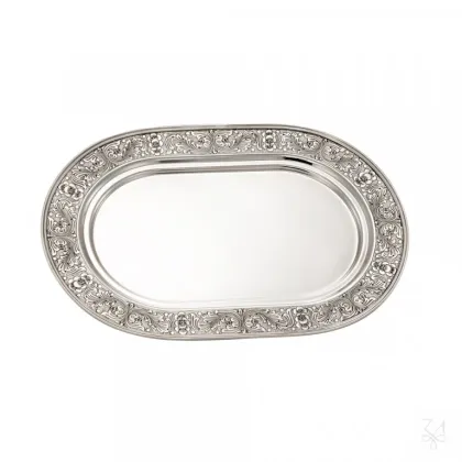 Zdjęcie Owalna srebrna taca zdobiona wyjątkowym ornamentem - Zaramella Argenti