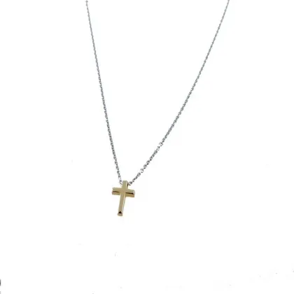 Zdjęcie Męski łańcuszek rolò z zawieszką w kształcie krzyża z różowego złota 9x5mm. Długość 48cm.