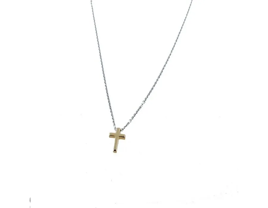 obrazek 1 Męski łańcuszek rolò z zawieszką w kształcie krzyża z różowego złota 9x5mm. Długość 48cm.