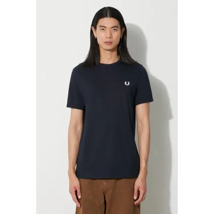 Zdjęcie Fred Perry t-shirt bawełniany męski kolor granatowy z aplikacją M3519.608