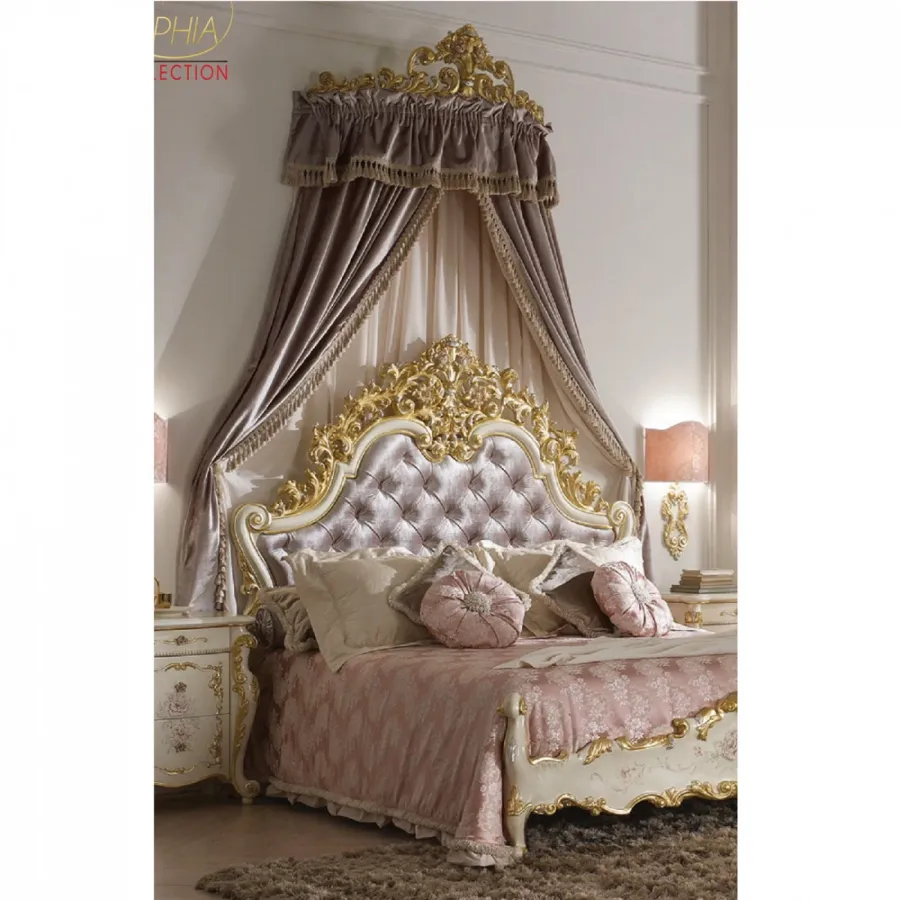 obrazek 1 Wyjątkowe zwieńczenie łóżka w stylu klasycznym z zasłonami
