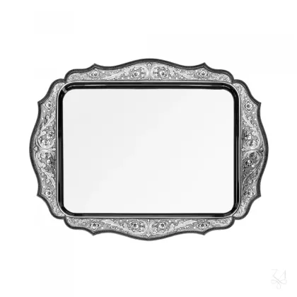 Zdjęcie Prostokątna srebrna bogato zdobiona taca - Zaramella Argenti
