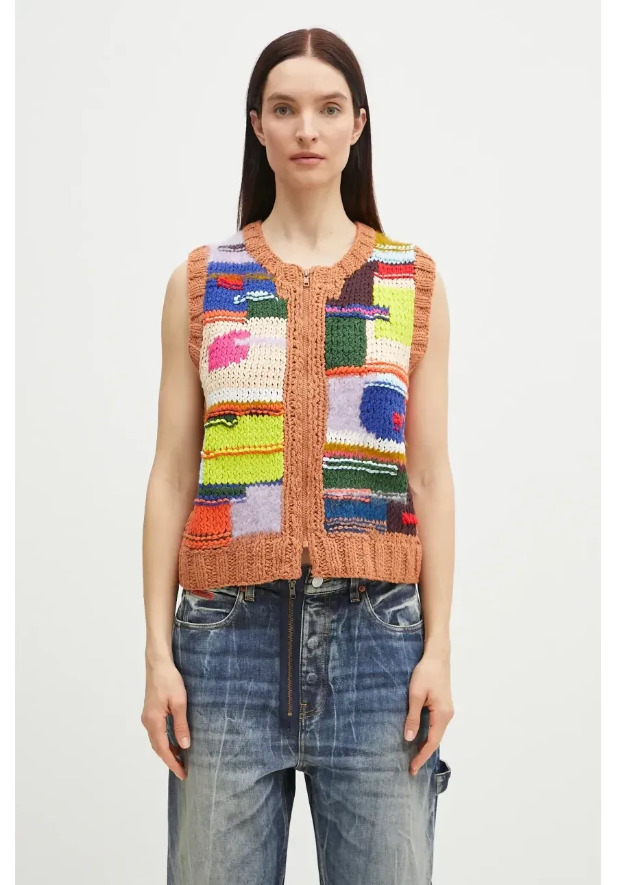 obrazek 1 Martine Rose kamizelka z domieszką wełny Handknit Zip damski kolor multicolor ciepły 967YA16800