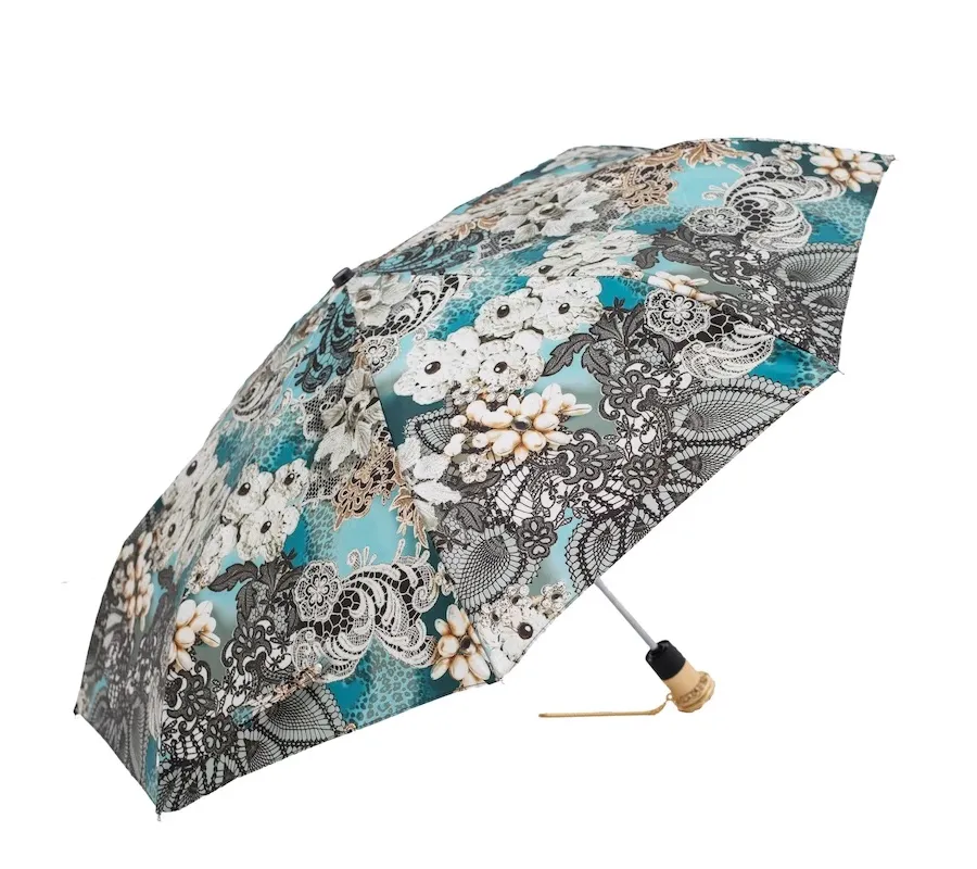 obrazek 6 Elegancki parasol damski zdobiony oryginalnym kwiatowym wzorem z rączką wysadzaną klejnotami - Pasotti