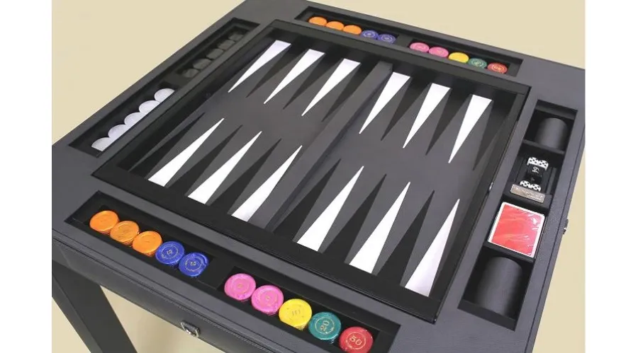 obrazek 5 Drewniany stół do Backgammon z obrotowym blatem i skórzanym pokryciem