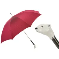 Zdjęcie Stylowy czerwony parasol męski z rączką w kształcie głowy niedźwiedzia – Pasotti