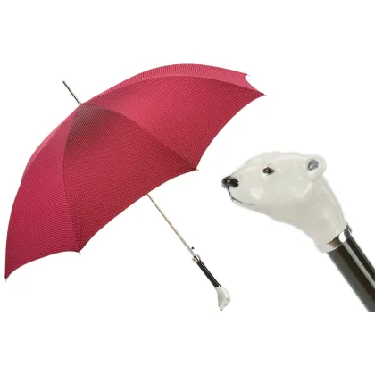 Picture Stylish red men's umbrella with a handle in the shape of a bear's head - Pasotti