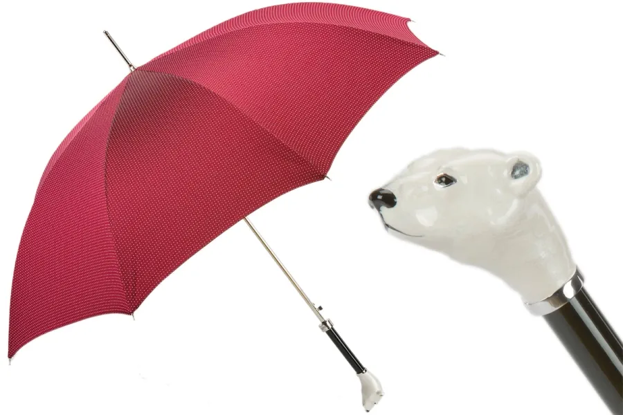 obrazek 1 Stylowy czerwony parasol męski z rączką w kształcie głowy niedźwiedzia – Pasotti