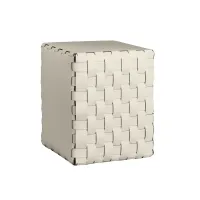 Zdjęcie Tapicerowany skórzany stołek Bottega 35x35xH40 cm w kolorze waniliowym