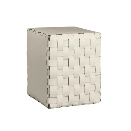 Zdjęcie Tapicerowany skórzany stołek Bottega 35x35xH40 cm w kolorze waniliowym