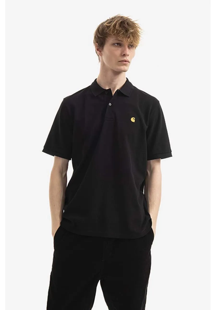 obrazek 1 Carhartt WIP polo bawełniane Chase Pique kolor czarny gładki I023807.BLACK.GOLD-BLACK.GOLD