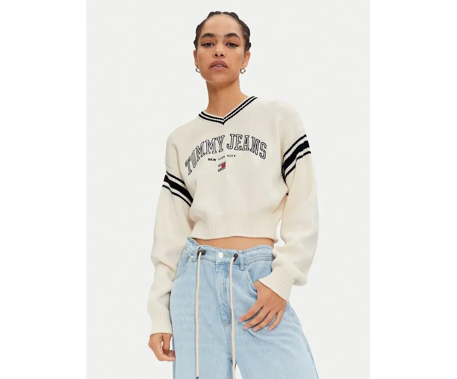 obrazek 1 Tommy Jeans Sweter Varsity DW0DW18692 Écru Regular Fit
