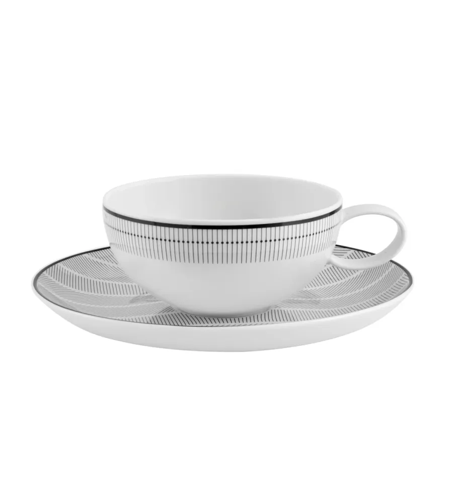 obrazek 1 Porcelanowa filiżanka do herbaty ze spodkiem Orquestra z geometrycznym czarnym wzorem - Vista Alegre