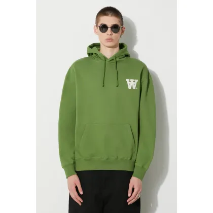 Zdjęcie Wood Wood bluza bawełniana Cass AA Moss Embroidery Hoodie męska kolor zielony z kapturem z aplikacją 10285606.2424