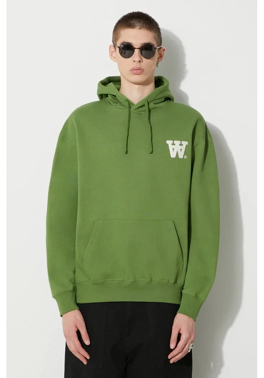 obrazek 1 Wood Wood bluza bawełniana Cass AA Moss Embroidery Hoodie męska kolor zielony z kapturem z aplikacją 10285606.2424