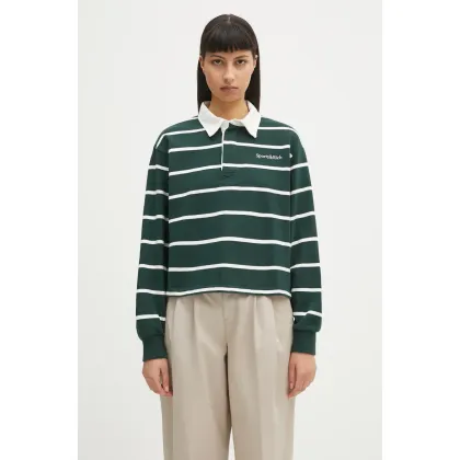 Zdjęcie Sporty & Rich bluza bawełniana Serif Logo Cropped Rugby Polo damskie kolor zielony wzorzysta ST008606300GR51