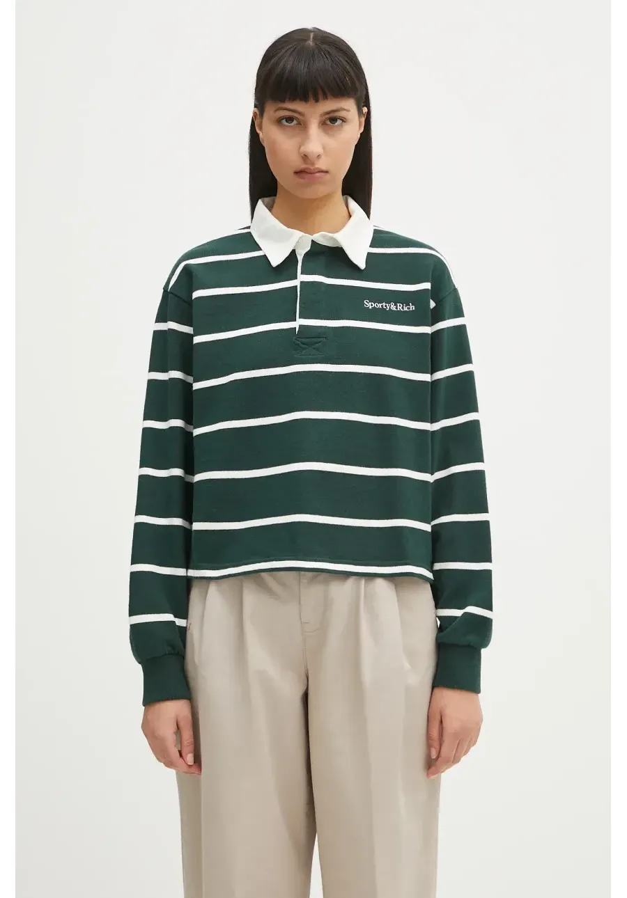 obrazek 1 Sporty & Rich bluza bawełniana Serif Logo Cropped Rugby Polo damskie kolor zielony wzorzysta ST008606300GR51