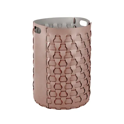 Zdjęcie Pleciony skórzany kosz Dubai Ø40xH57 cm w kolorze zgaszonego różu
