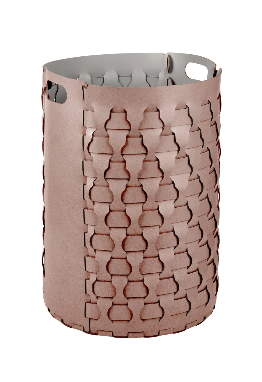 obrazek 1 Pleciony skórzany kosz Dubai Ø40xH57 cm w kolorze zgaszonego różu