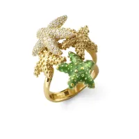 Picture Unique ring 18K gold-plated silver White zircons Green nail polish