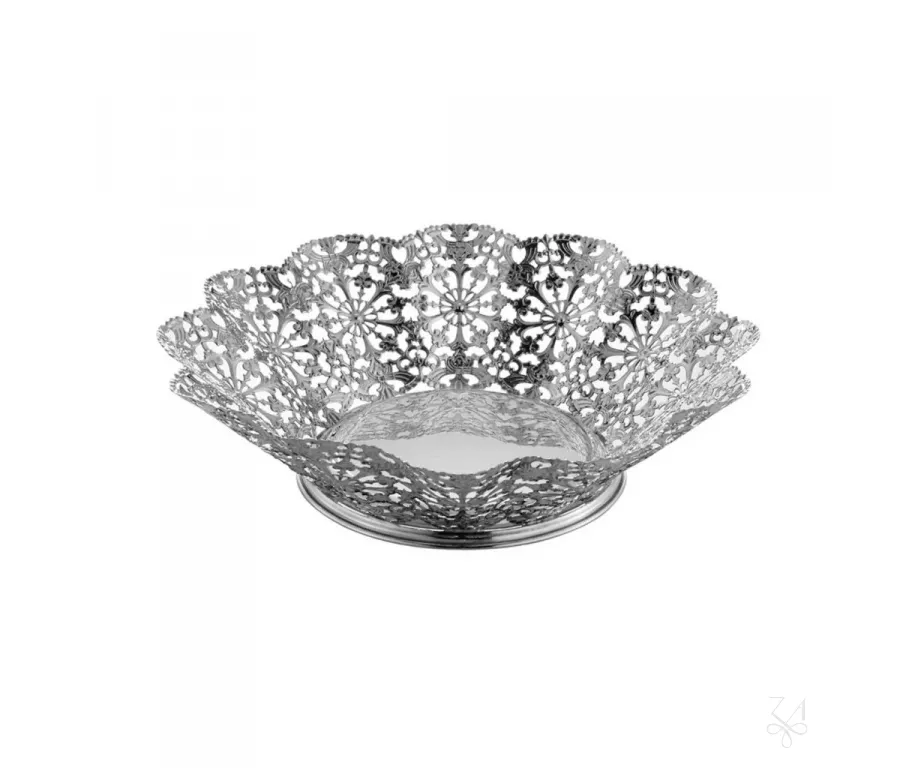 picture 1 Round wavy silver basket with an openwork form - Zaramella Argenti