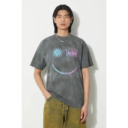 Zdjęcie Aries t-shirt bawełniany Grunge Happy Dude SS Tee męski kolor szary z nadrukiem SUAR60014X