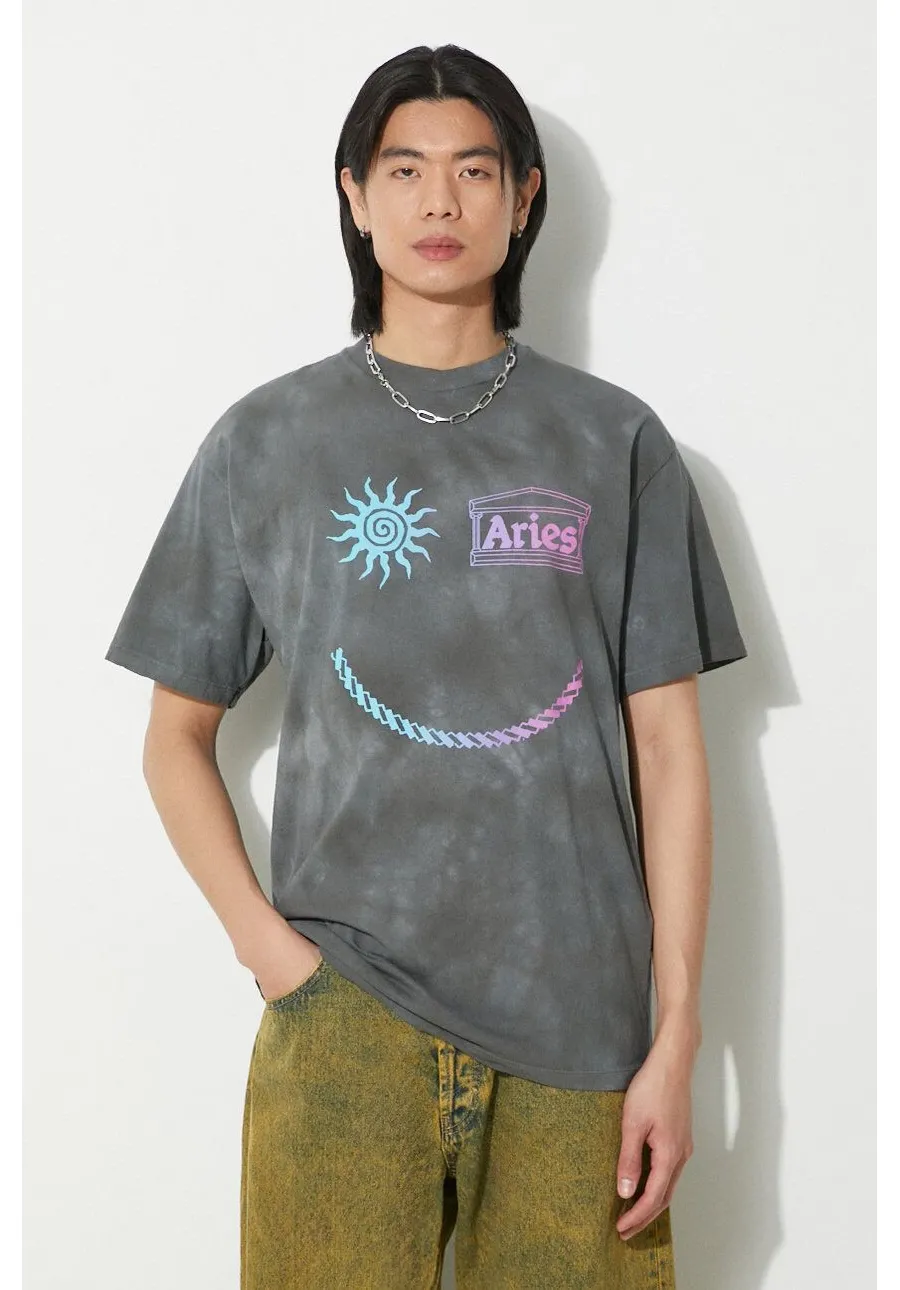 obrazek 1 Aries t-shirt bawełniany Grunge Happy Dude SS Tee męski kolor szary z nadrukiem SUAR60014X