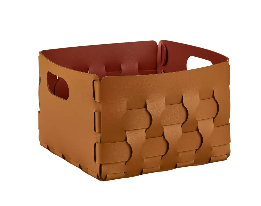 obrazek 1 Skórzany kosz Dubai 25x25xH20 cm w kolorze koniakowym