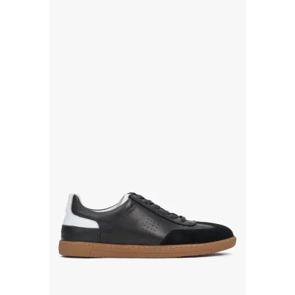 Zdjęcie Estro: Czarne trampki męskie ze skóry naturalnej i weluru