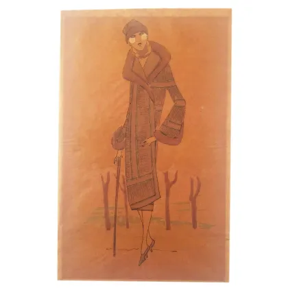 Picture Fashion sketch from the beginning of the 20th century - ink and watercolor drawing