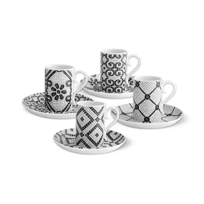 Zdjęcie Zestaw 4 porcelanowych filiżanek do kawy ze spodkami - Vista Alegre