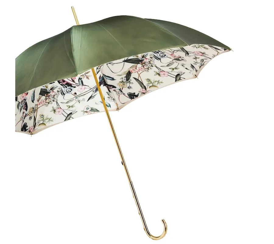 obrazek 8 Elegancki parasol damski w kolorze oliwkowej zieleni zdobiony motywem kwiatów - Pasotti