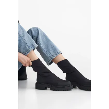 Zdjęcie Estro: Czarne wsuwane botki damskie z elastyczną cholewką