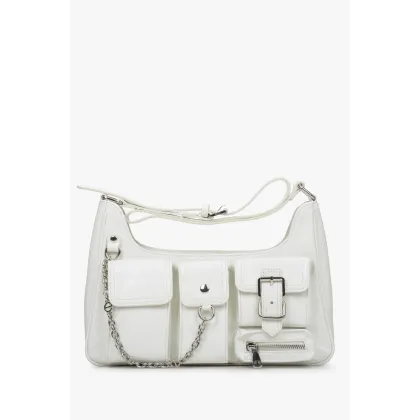 Zdjęcie Estro: Biała torba damska na ramię z kieszeniami ze skóry naturalnej