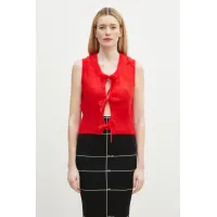 Zdjęcie GANNI kamizelka wełniana Light Mohair Tie String Vest damski kolor czerwony K2344