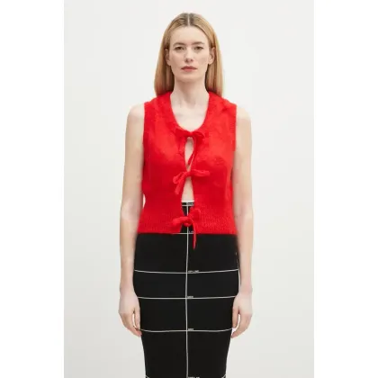 Zdjęcie GANNI kamizelka wełniana Light Mohair Tie String Vest damski kolor czerwony K2344