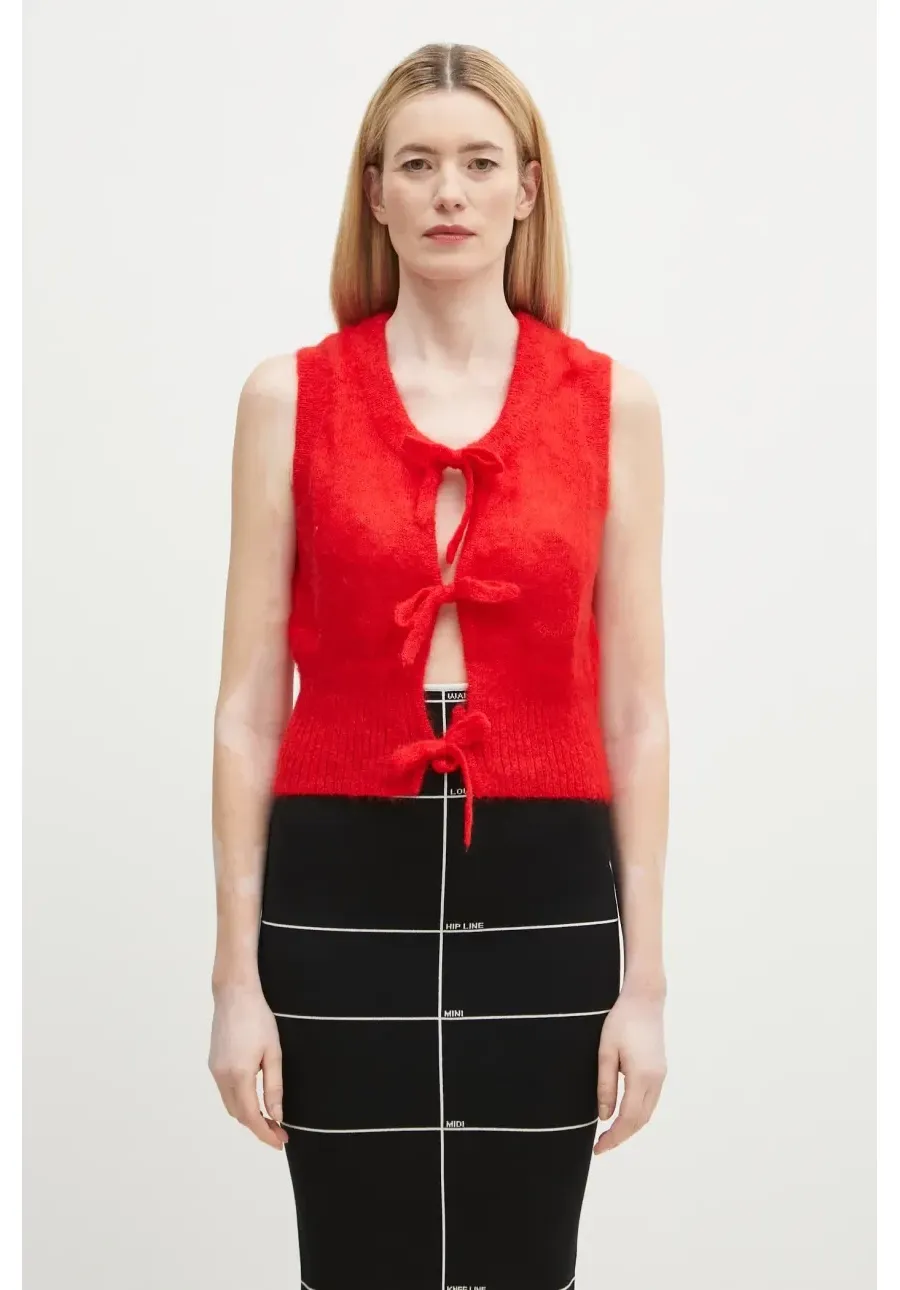 obrazek 1 GANNI kamizelka wełniana Light Mohair Tie String Vest damski kolor czerwony K2344