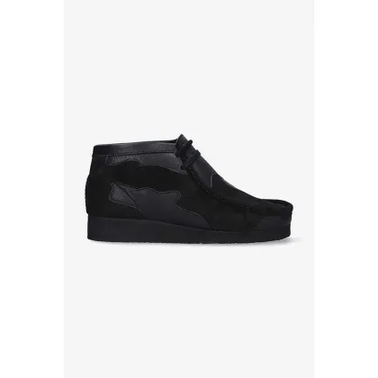 Zdjęcie Clarks Originals botki skórzane Wallabee Patch damskie kolor czarny na płaskim obcasie 26163957