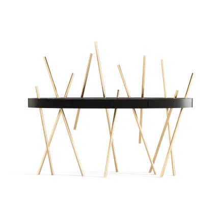 Zdjęcie Konsola z drewna lakierowanego na czarno, drewna macassar i szczotkowanego mosiądzu