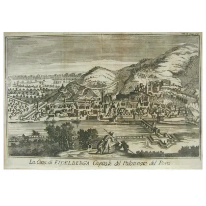 Zdjęcie Widok Heidelbergu Antyczna grafika z ramą 1740r.