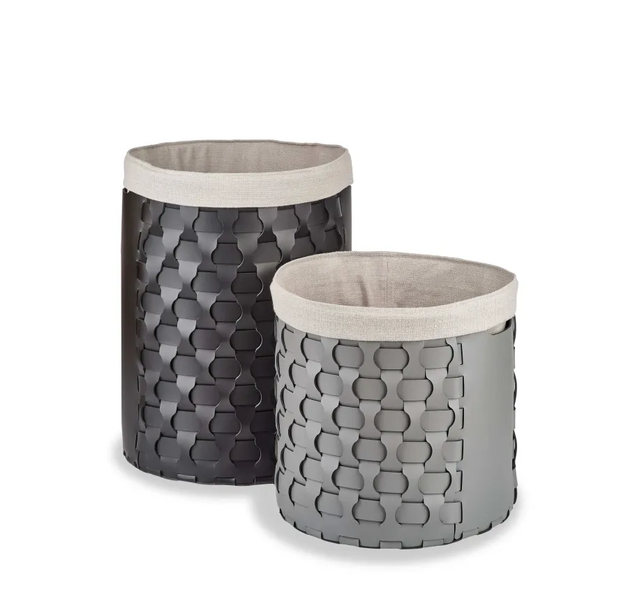 obrazek 2 Szary okrągły kosz Dubai Ø40xH40 cm wykonany ze skóry