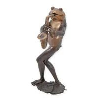 Picture A unique bronze sculpture of a frog playing the saxophone