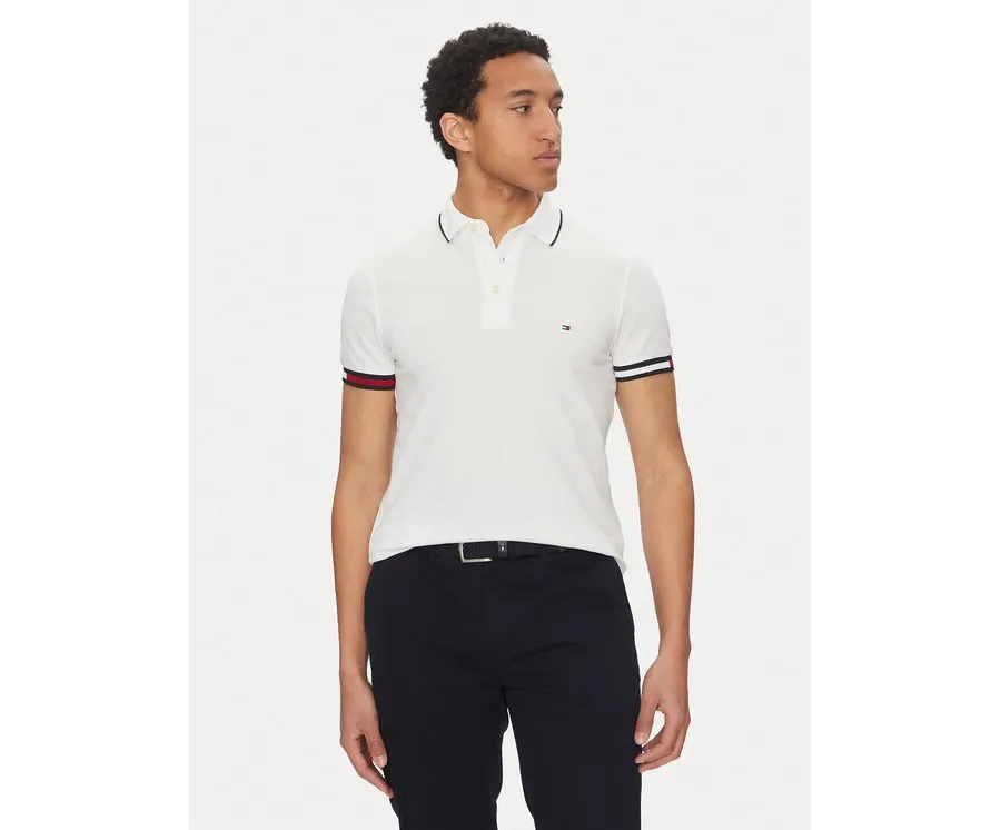 obrazek 1 Tommy Hilfiger Polo Flag Cuff MW0MW38458 Biały Slim Fit