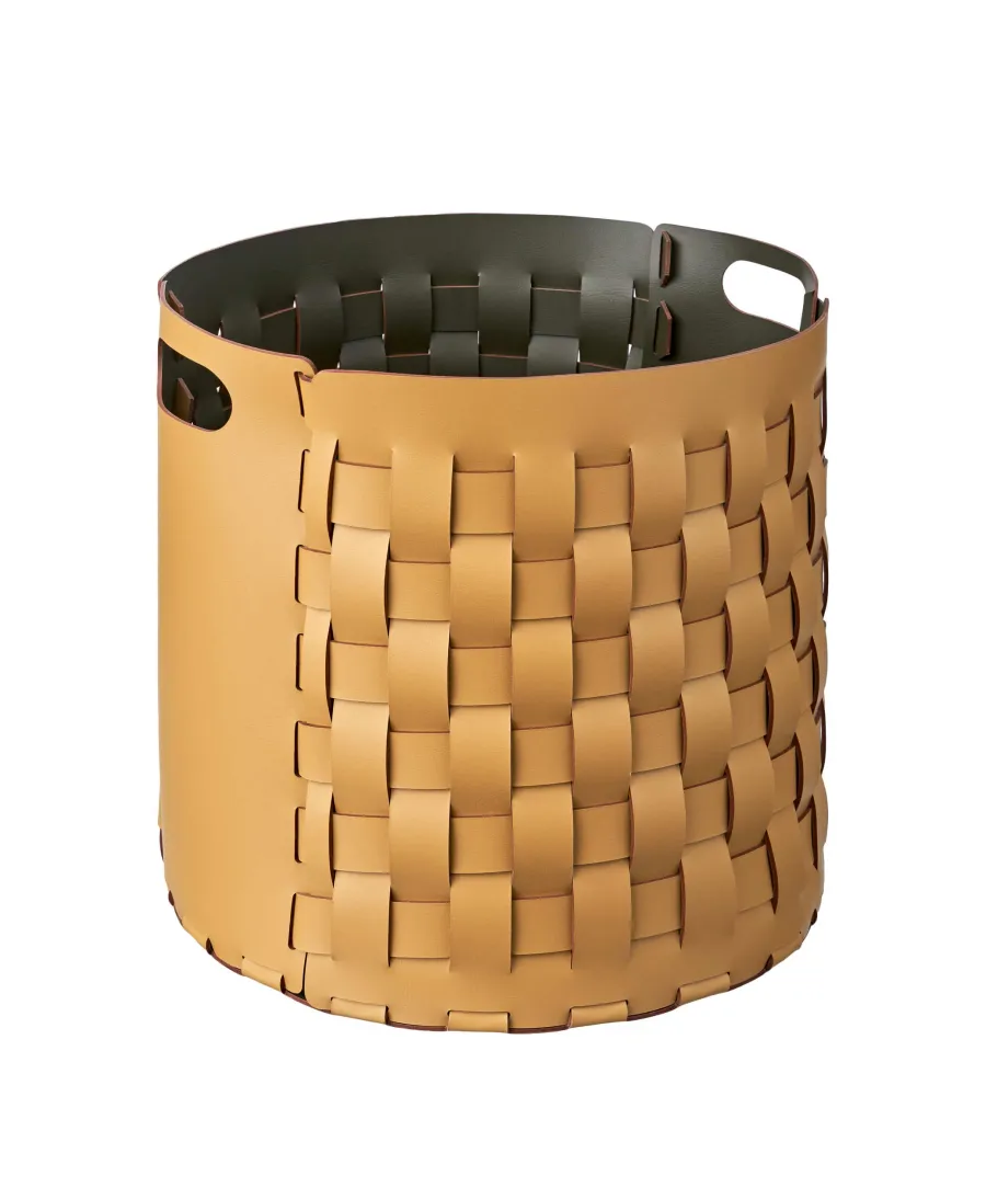 obrazek 1 Ekskluzywny kosz Bottega Ø40xH40 cm w kolorze musztardowym