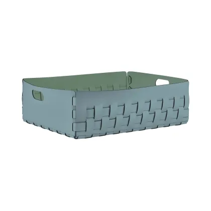 Zdjęcie Jasnoniebieski płaski kosz Bottega 60x50xH20 cm z naturalnej skóry