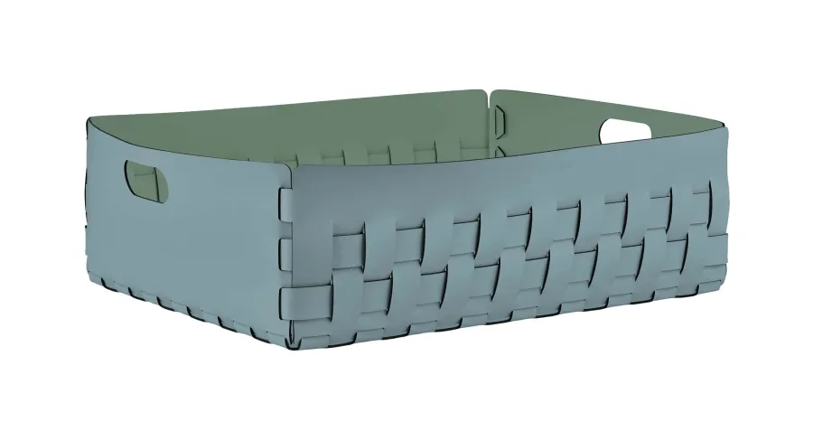 obrazek 1 Jasnoniebieski płaski kosz Bottega 60x50xH20 cm z naturalnej skóry