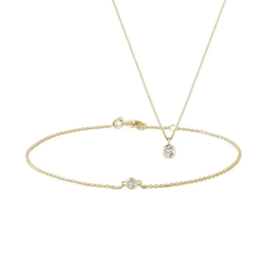 obrazek 1 Zestaw biżuterii z żółtego złota z diamentami w oprawie bezel KLENOTA