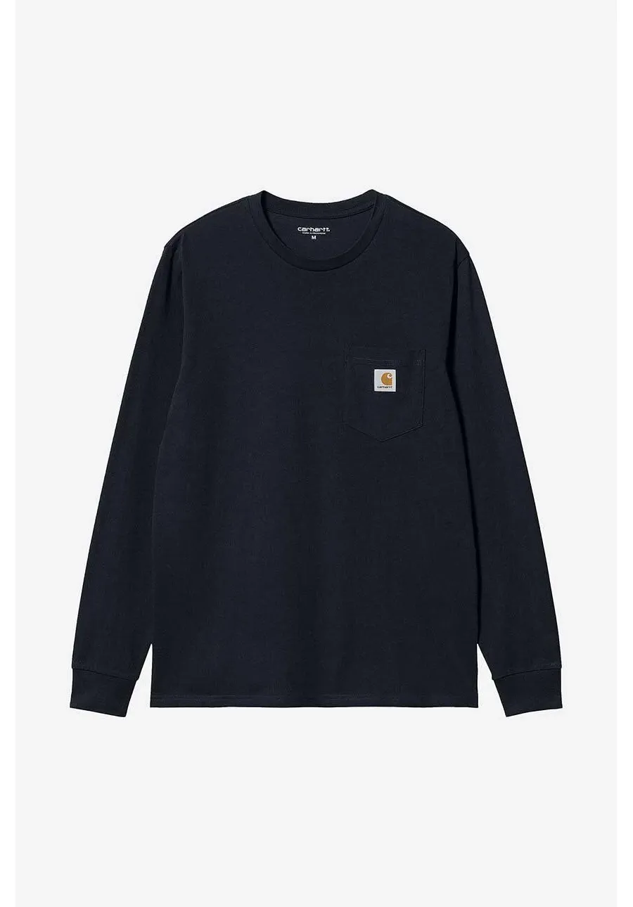 obrazek 1 Carhartt WIP longsleeve bawełniany AMMONITE L/S Pocket T-Shirt kolor granatowy gładki I030437-WHITE